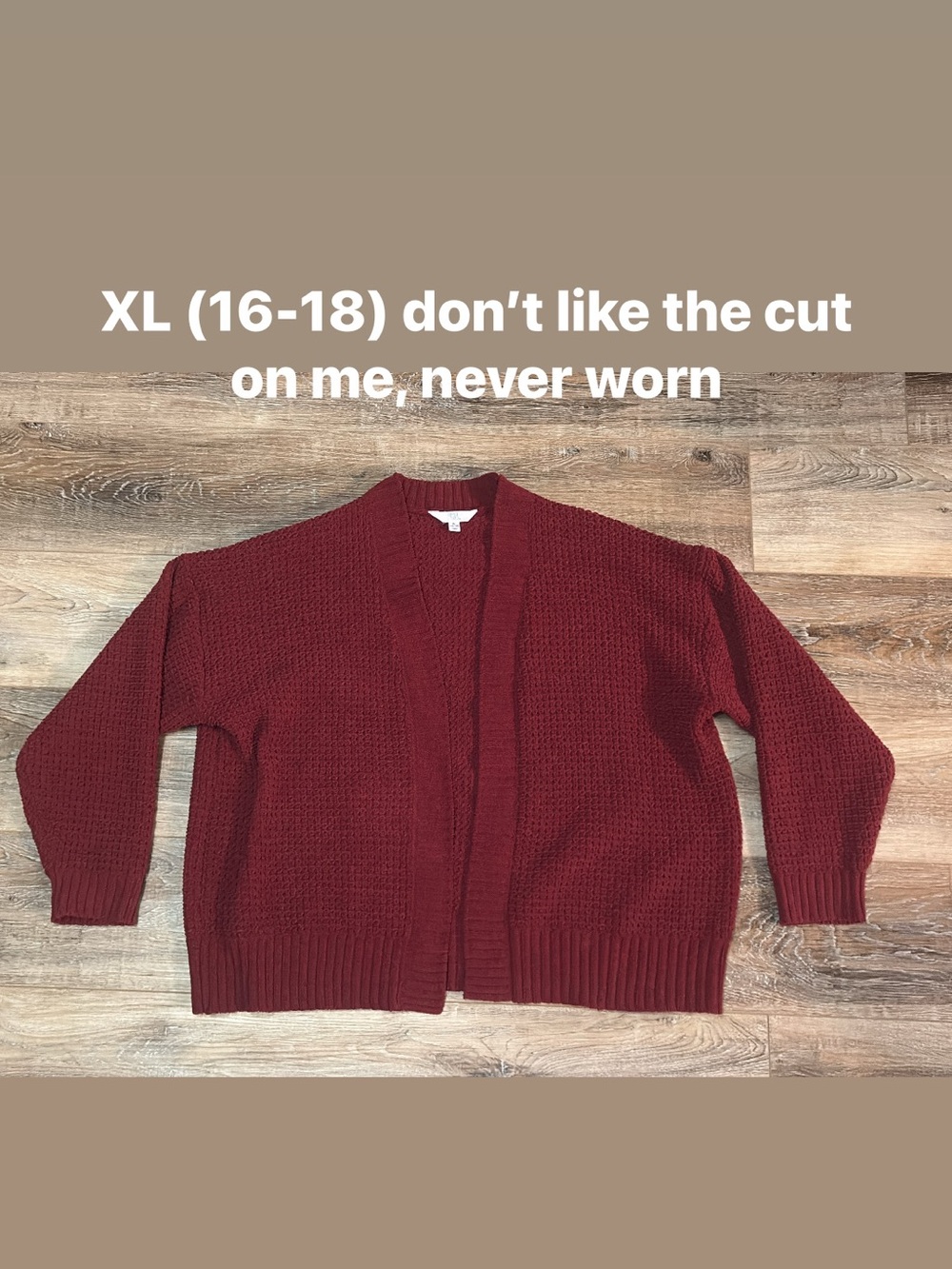 Time and Tru Open-Front Cardigan Sweater in Burgundy